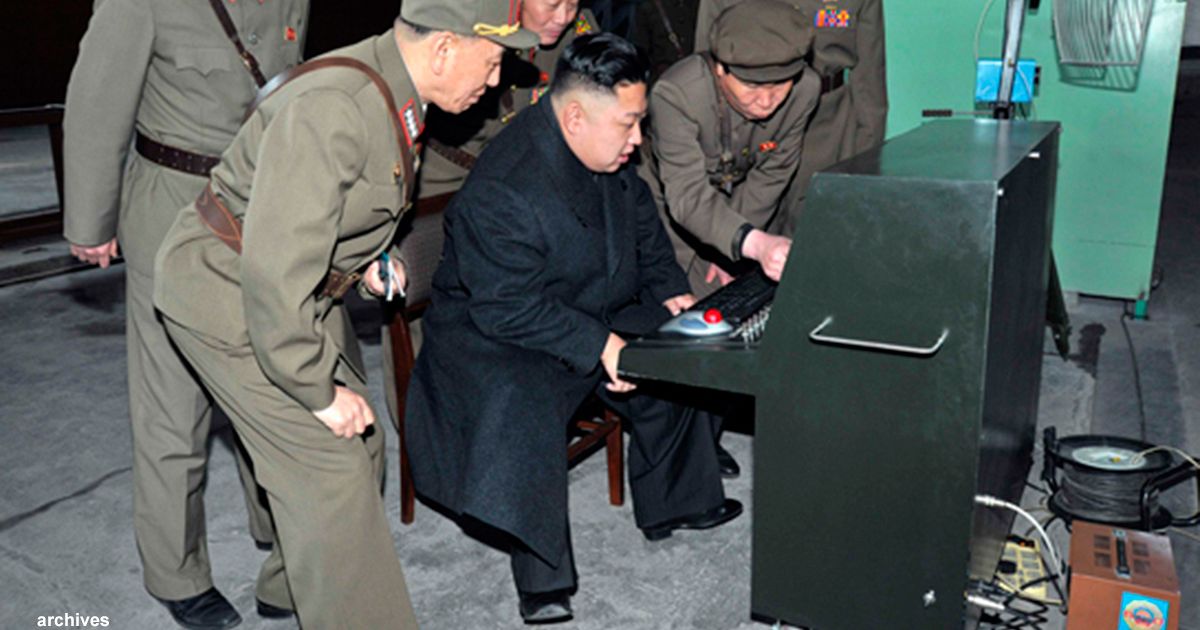 North Korean dictator Kim Jung Un at computer station.