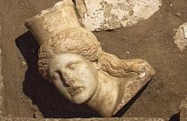 Greek archaeologists unearth head of sphinx in Macedonian tomb