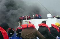 Dramatic phone footage of car ferry blaze, rescue
