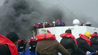 Dramatic phone footage of car ferry blaze, rescue