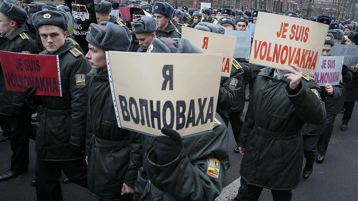 Ukrainians remember 13 killed in Volnovakha