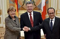 Gira relámpago de Hollande y Merkel a Kiev y Moscú