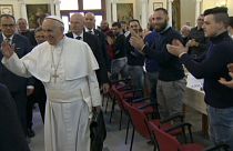 Pope Francis has meal with prisoners during Naples visit