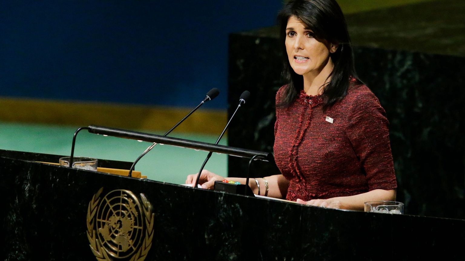 Image: United States Ambassador to the United Nations Nikki Haley addresses