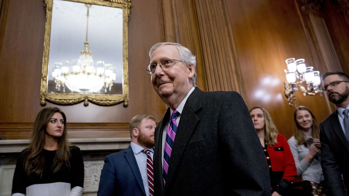 Image: Senate Majority Leader Mitch McConnell of Kentucky, arrives to sign 