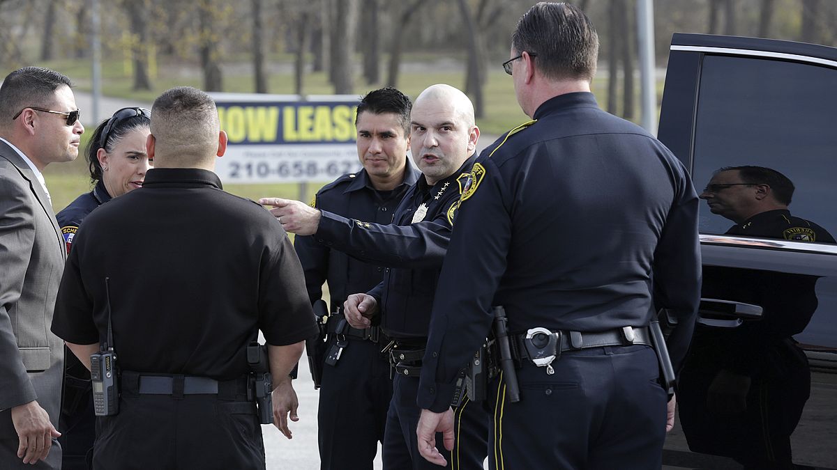 Image: Bexar County Sheriff Javier Salazar gives direction to deputies near