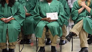 Image: Female inmates graduate from high school in prison