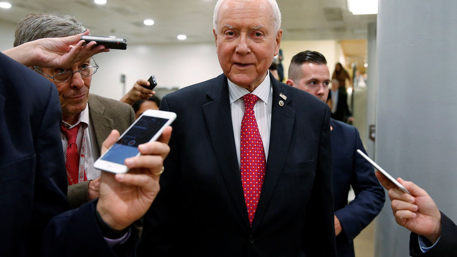Image: Senator Orrin Hatch (R-UT) speaks to reporters after the Senate appr