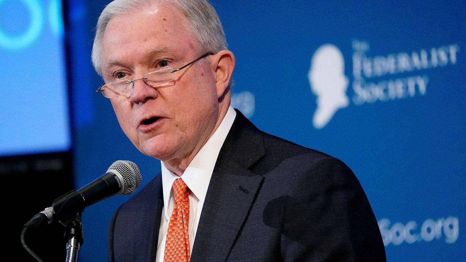 Image: U.S. Attorney General Jeff Sessions speaks at the Federalist Society