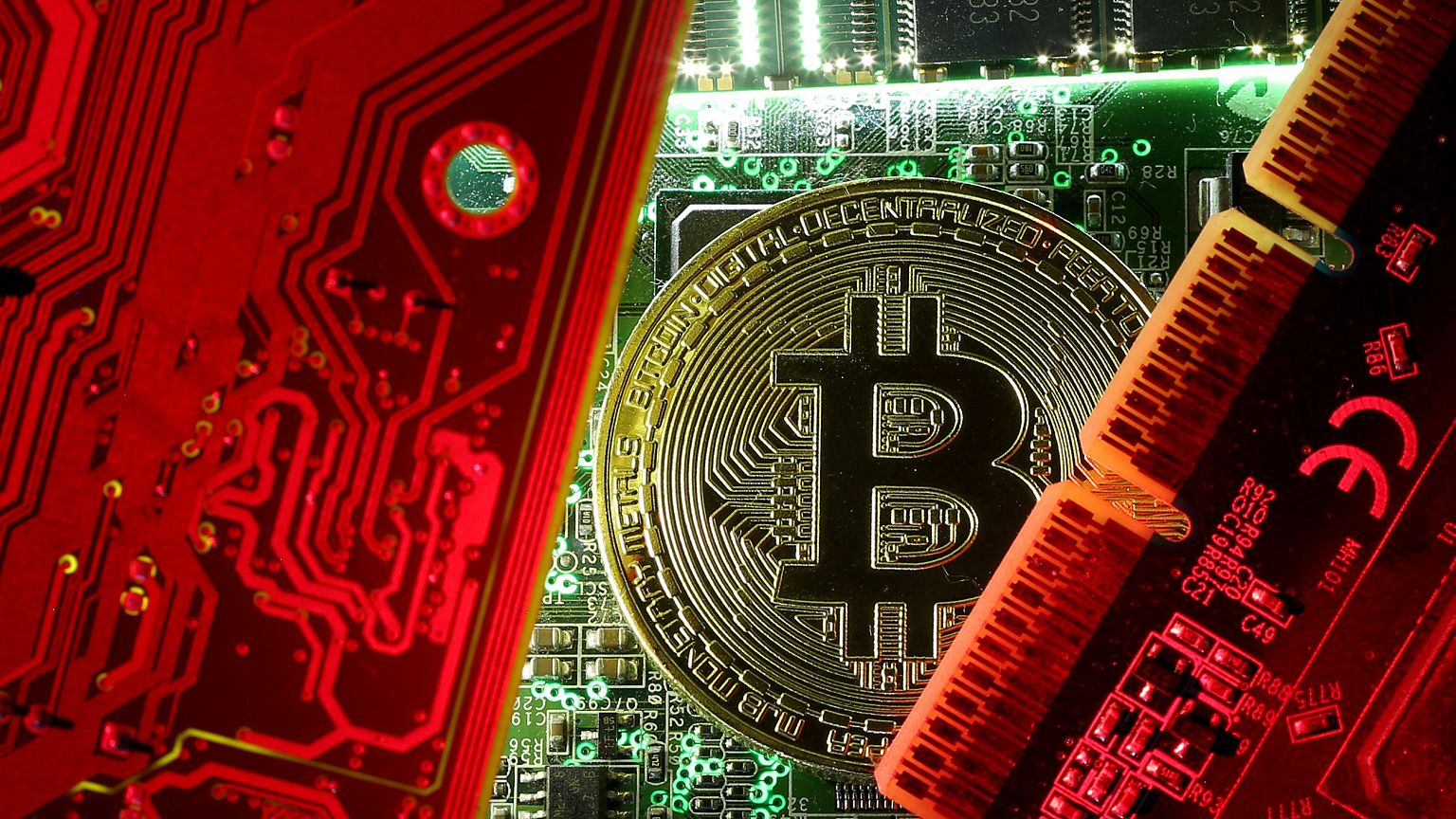 Image: FBitcoin standing on a PC motherboard on Oct. 26, 2017.