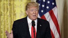 Image: President Donald Trump speaks during a news conference