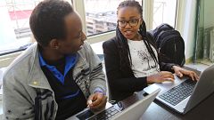 Image: Esther Muchei, 27, right, is a student at the Moringa School in Nair