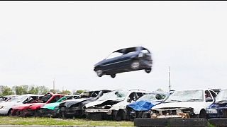 Car jumpers compete in English countryside