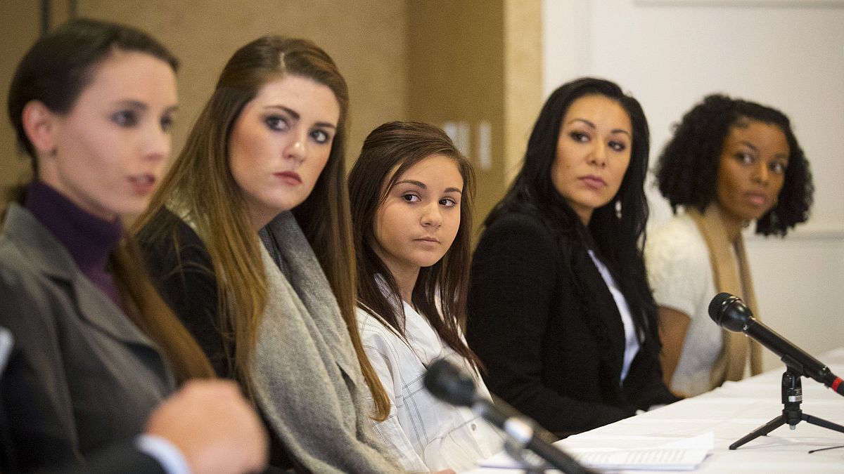 Image: Larry Nassar's former patients hold a press conference