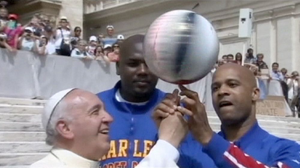 pope francis playing basketball