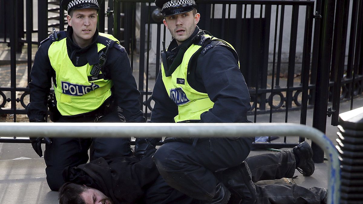 London: anti-Cameron demonstrators clash with riot police