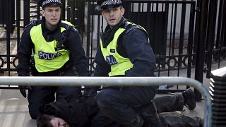 London: anti-Cameron demonstrators clash with riot police