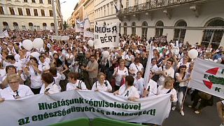 Protesting healthcare workers in Budapest demand better conditions