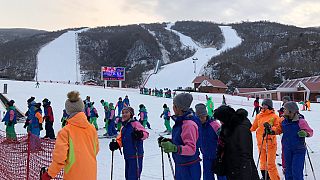 Image: Skiers from North and South Korea line up at the Masikryong Ski Reso