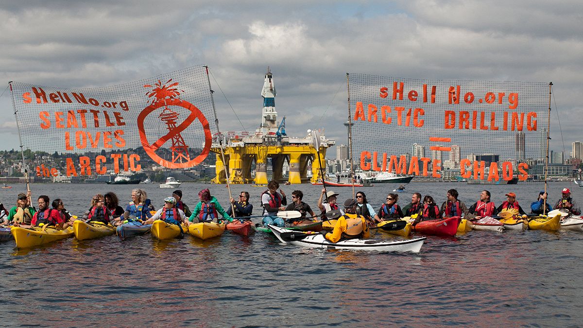 Protestas en Seattle contra perforación de Shell en el Ártico