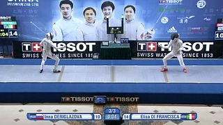 Female foil fencers face off in Shanghai