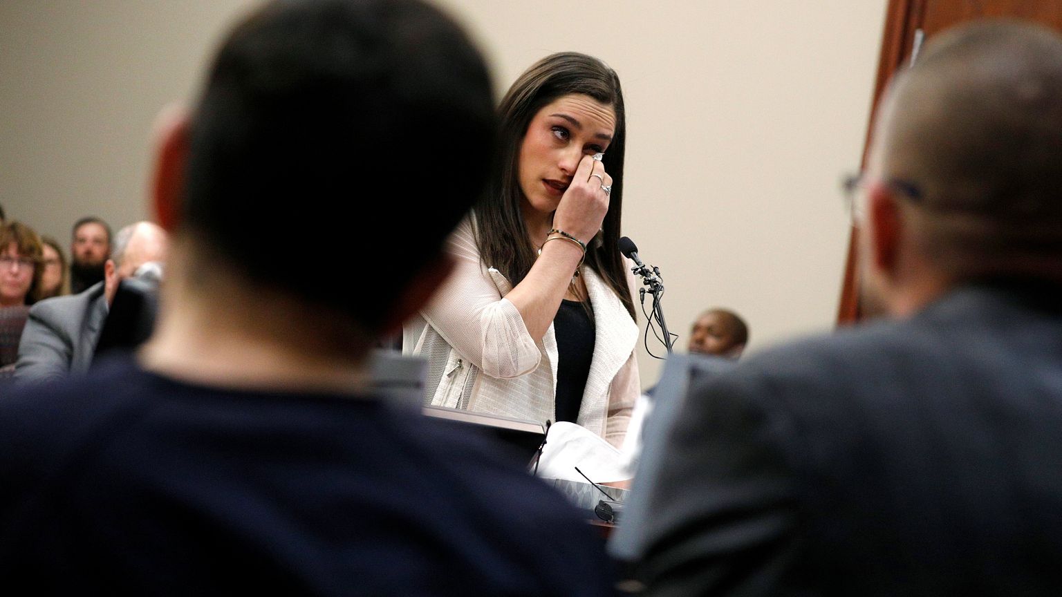 Image: Victim and former gymnast Jordyn Wieber speaks at the sentencing hea