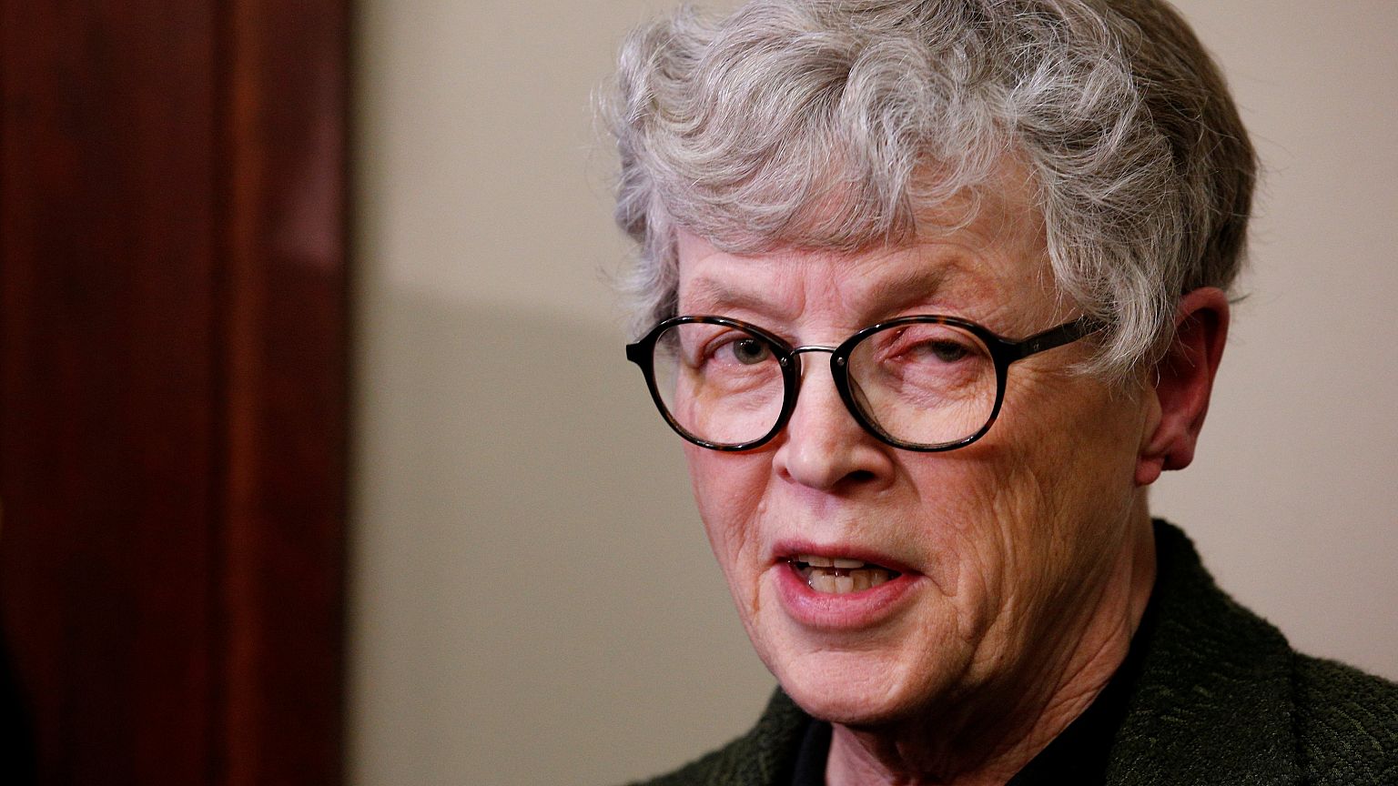 Image: Michigan State University (MSU) President Lou Anna Simon speaks afte