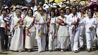 Peace activists cross the demilitarized zone that separates South and North Korea