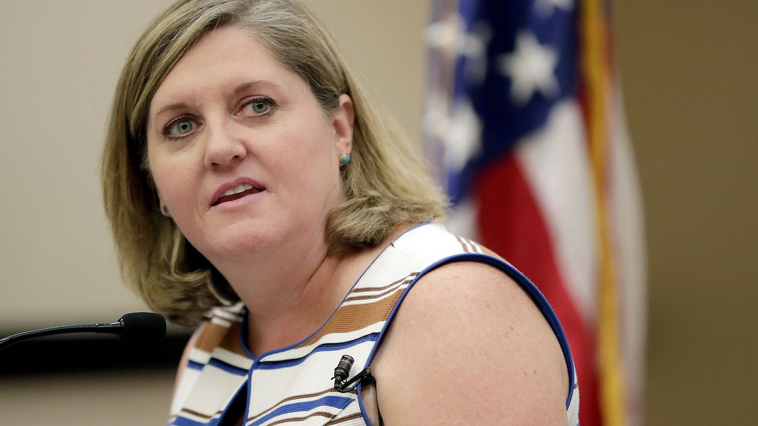 Image: Democratic National Committee CEOJess O'Connell speaks during a news