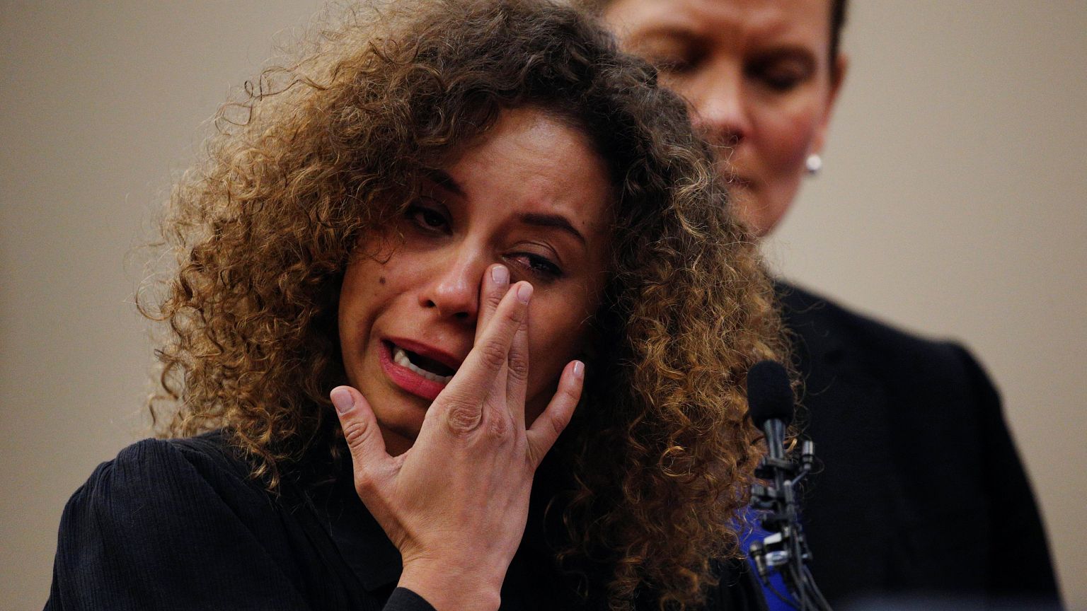 Image: Victim Mattie Larson speaks at the sentencing hearing for Larry Nass