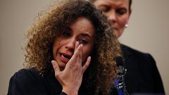 Image: Victim Mattie Larson speaks at the sentencing hearing for Larry Nass
