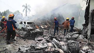 Dozens killed as Indonesian military plane crashes on houses in Sumatra