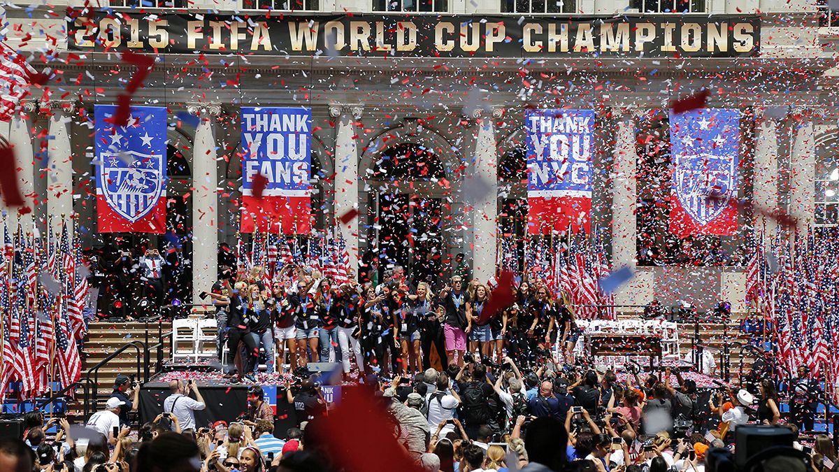 US Women's World Cup winning squad in victory parade in New York