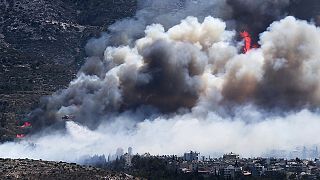 Les pompiers luttent contre un incendie tout près d'Athènes