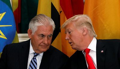 President Donald Trump and Secretary of State Rex Tillerson at New York\'s U.N. General Assembly in September.