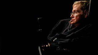 Image: Theoretical physicist Stephen Hawking addresses a public meeting in 