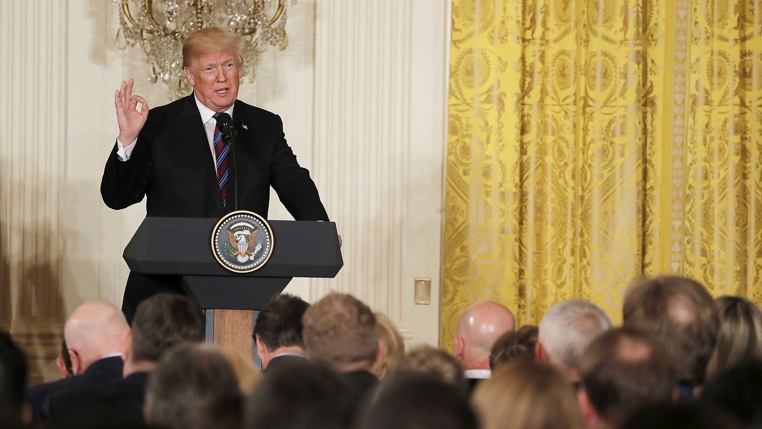 Image: U.S. President Trump speaks during a joint news conference with Balt