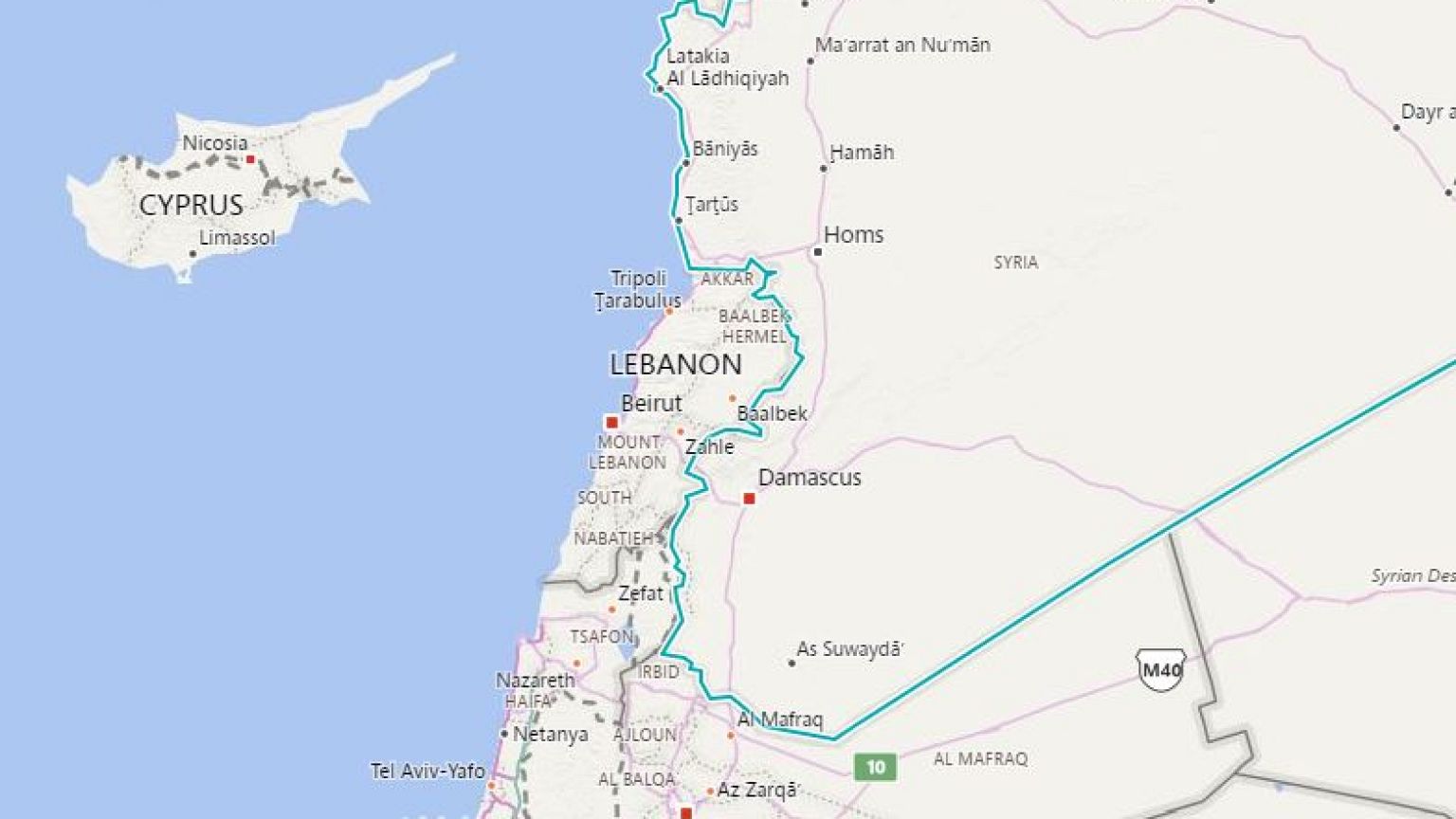 Image: A map showing Syria, Lebanon and Israel