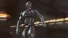 Image: Futuristic military cyborg surveillance on the street