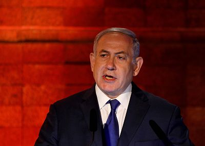 Prime Minister Benjamin Netanyahu at Yad Vashem Holocaust memorial in Jerusalem on Wednesday.