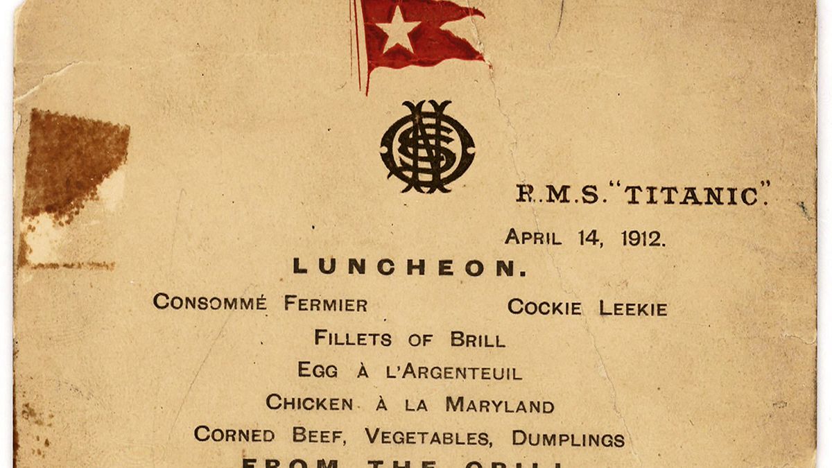 A subasta en NY el último menú del Titanic