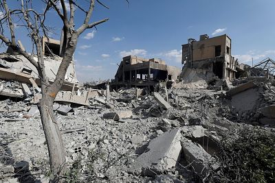 The destroyed Scientific Research Centre is seen in Damascus, Syria on April 14, 2018.