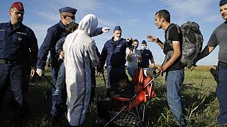 Hungarian police scuffle with migrants and refugees at Serbia border