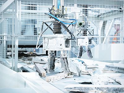 The largest of ZenRobotics robotic sorters, called Heavy Picker, can lift 60-pound objects with an arm ending in oversized tongs, making it especially useful for sorting through reusable construction debris.