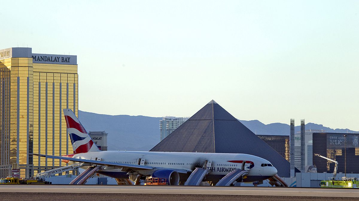 Two passengers are injured after a fire on a British Airways plane in Las Vegas