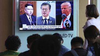 Image: Donald Trump, Kim Jong Un, Moon Jae-in