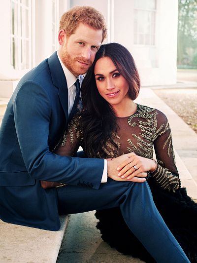 Prince Harry and Meghan Markle in an official engagement picture by photographer Alexi Lubomirski.