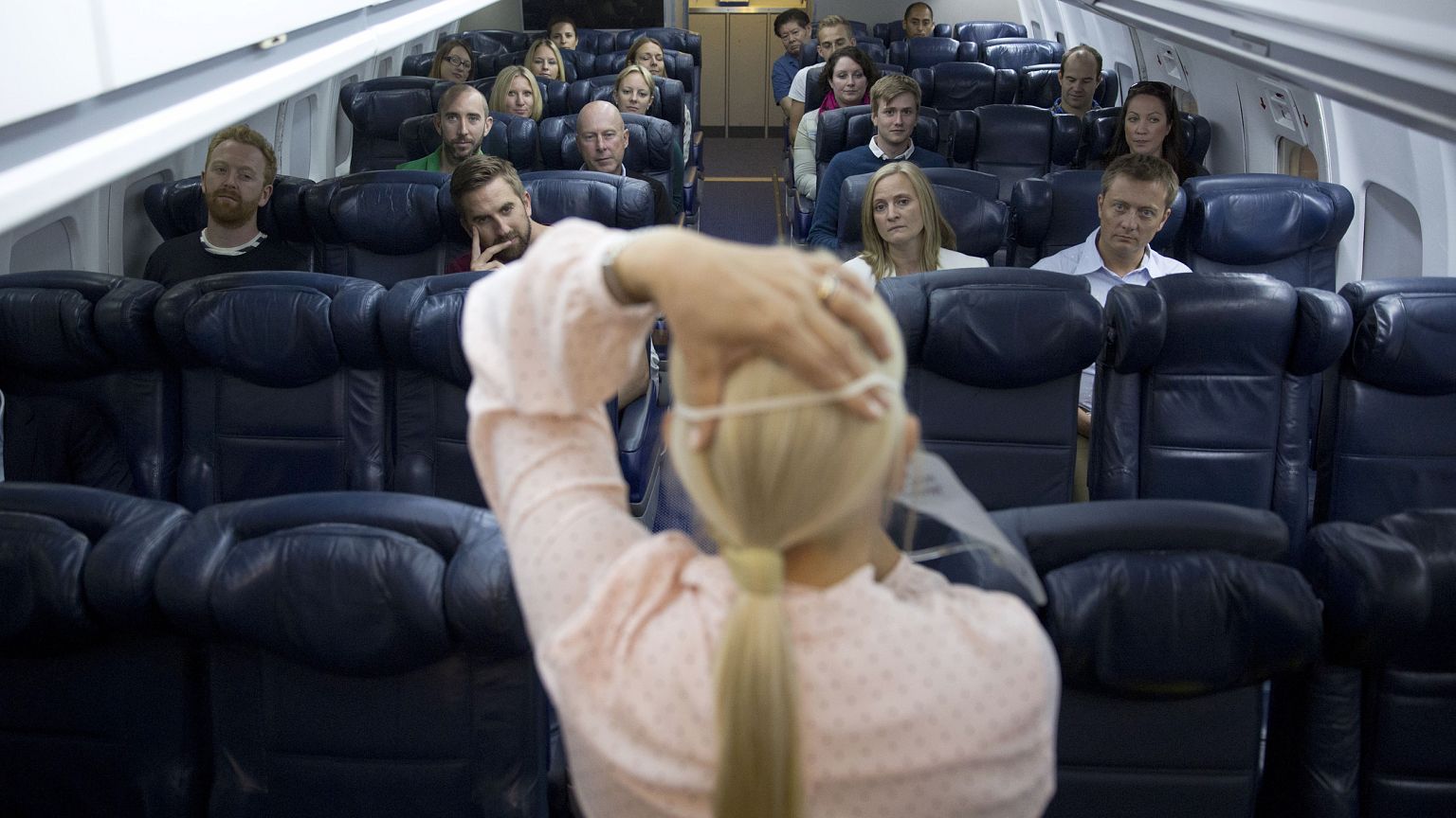 Image: British Airways flight safety instructor Diane Pashley demonstrates 