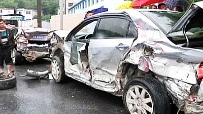 Truck ploughs into cars in China