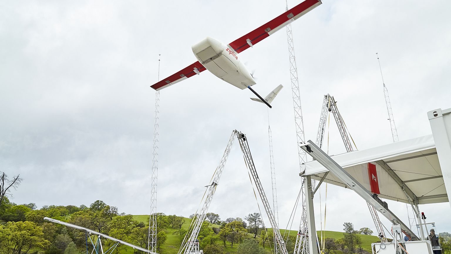 Image: A zip full of cargo launching into flight.